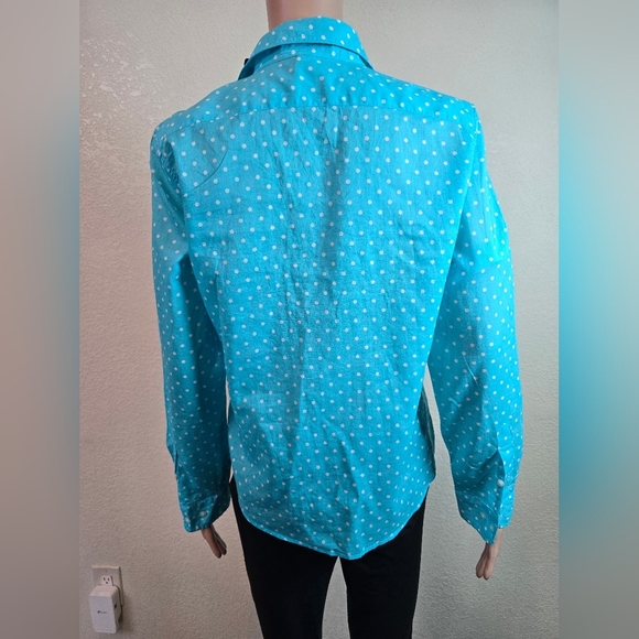 New Ralph Lauren Shirt Womens Mp Blue Polka Dot Button Up Long Sleeve Top - Picture 8 of 10
